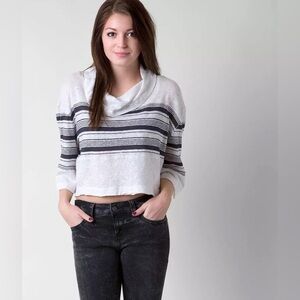 We the Free People Women’s Sz Large Sea Side Cowl Neck Linen Striped Top Shirt